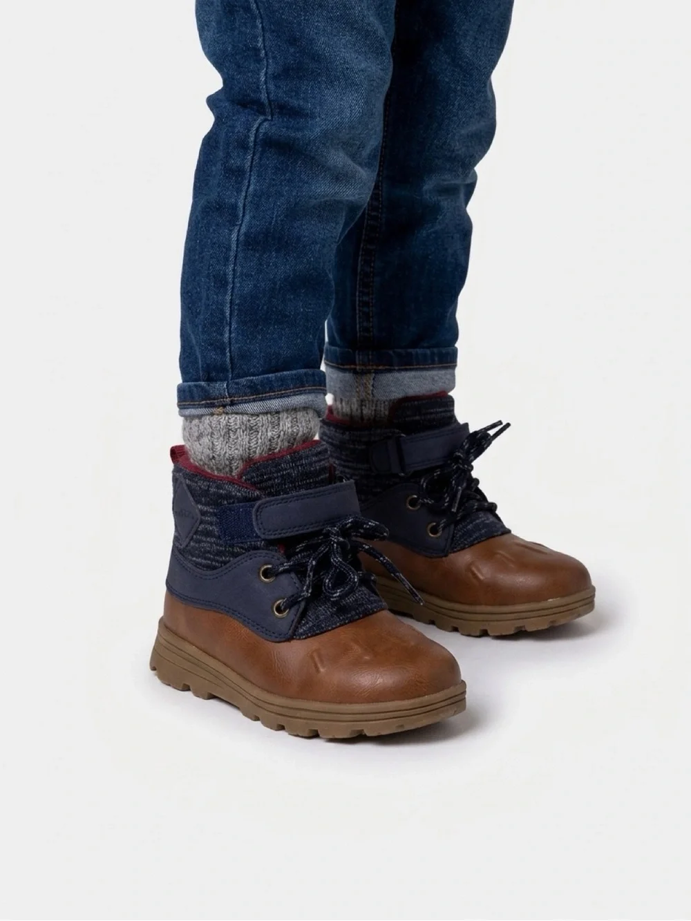 Carter's Brown and Navy Boys Lace-Up Winter Boots with Red Lining